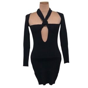 NWT Atoir Rae Dress Size US 8 Black Ribbed Cut Out Mini Sweaterdress